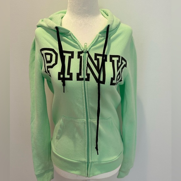 VS PINK ZIP UP HOODIE LIME GREEN W BLACK LOGO SZ XS - Picture 3 of 8